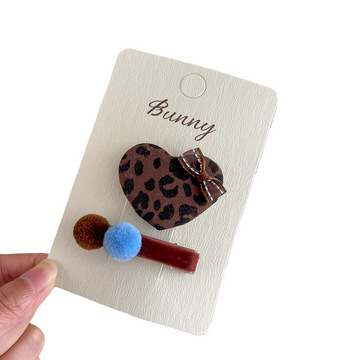 Leopard Heart Pom Hair Clip