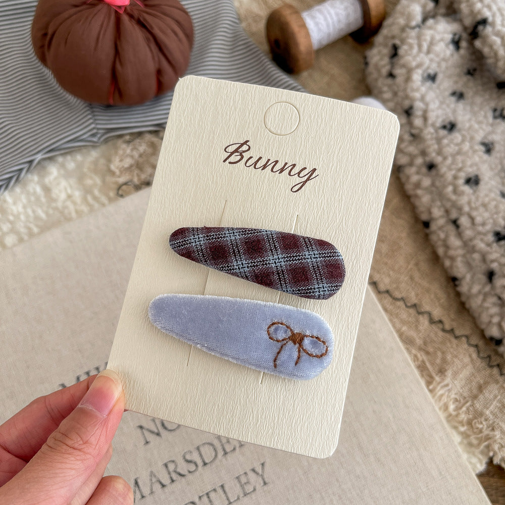 Blue Coffee Plaid Teardrop Hair Clip