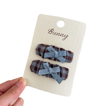 Blue Ruched Bow Square Hair Clip