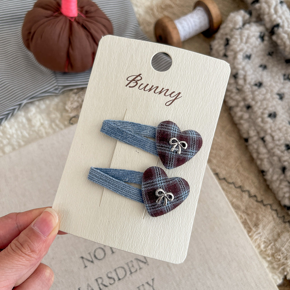Silver Bow Plaid Heart Hair Clip