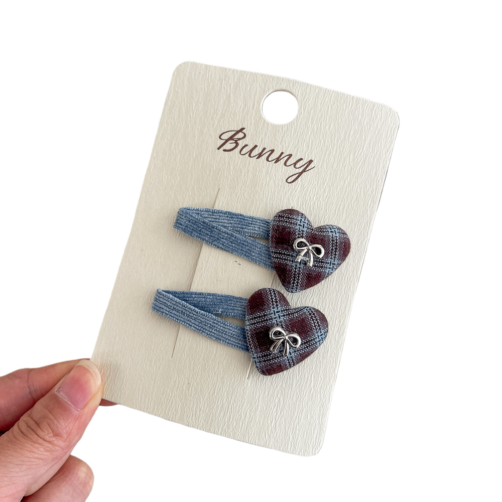 Silver Bow Plaid Heart Hair Clip