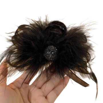 Black Feather Bow Hair Claw