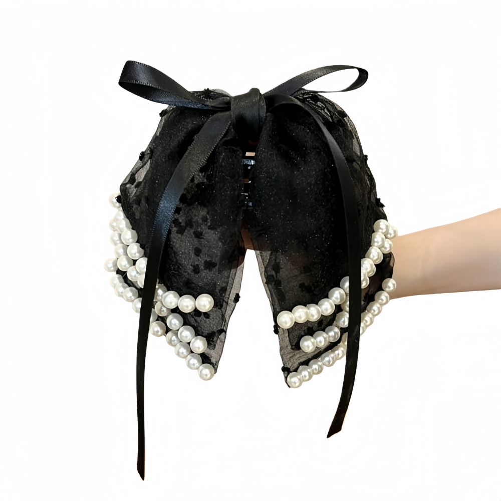 Elegant Pearl Ribbon Hair Clamp for Ponytails