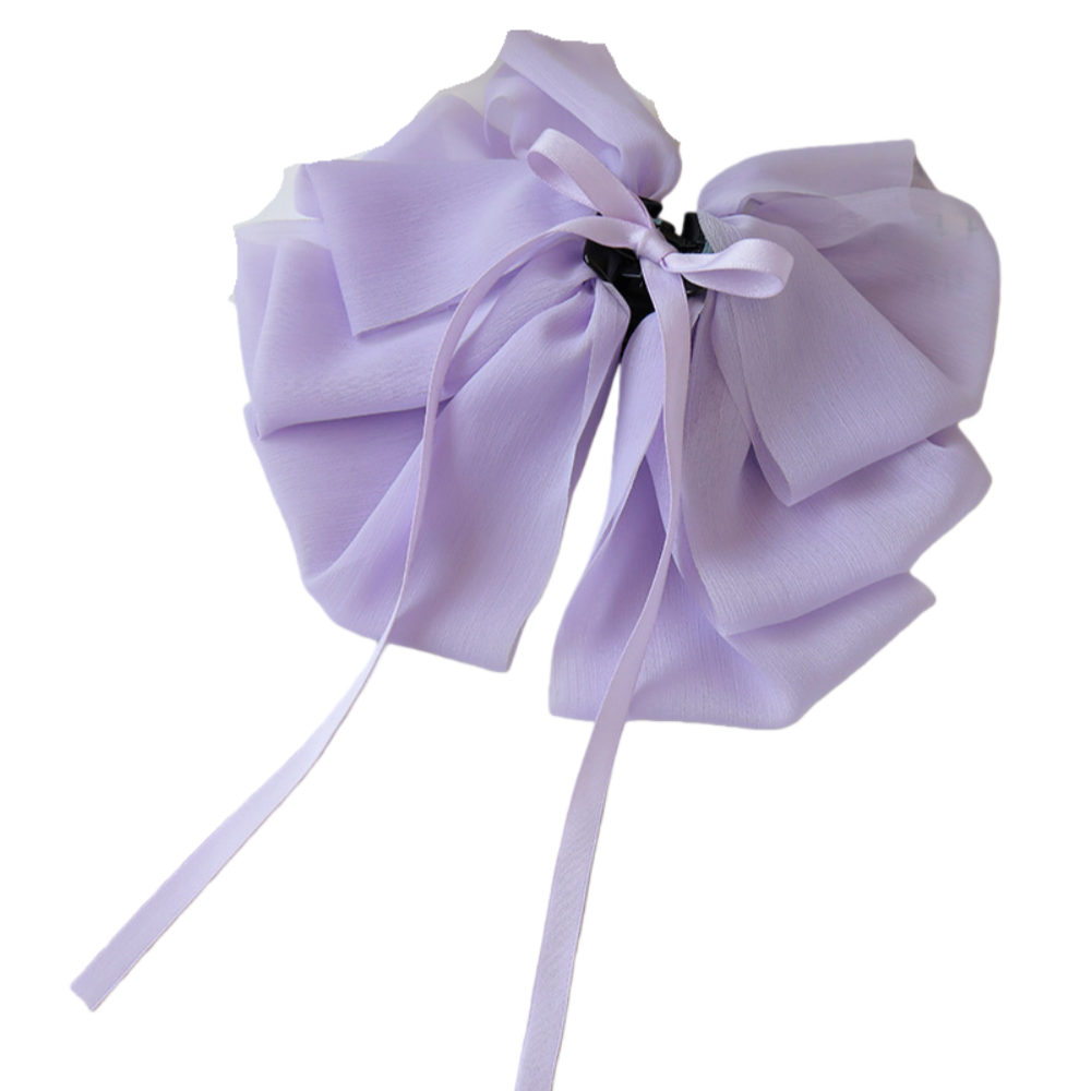 Chiffon Draped Bow Ribbon Ponytail Clip – Elegant Flowing Hair Accessory