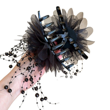 Designer Floral Claw Clip with Pearl Dangling Details