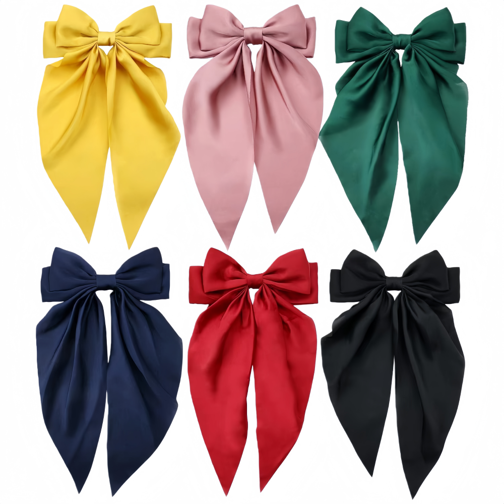 Classic Solid Color Satin Bow Hair Clip – Stylish & Handmade