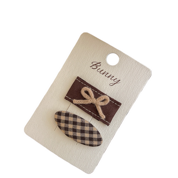 Coffee Plaid Knot Oval Hair Clip
