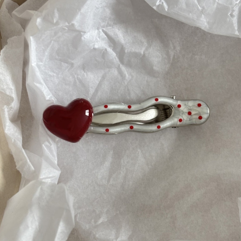 Red Polka Pearl Hair Clip – French Side & Bangs Barrette