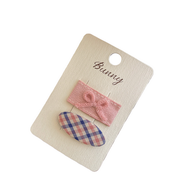 Pink Bow Blue Plaid Oval Hair Clip