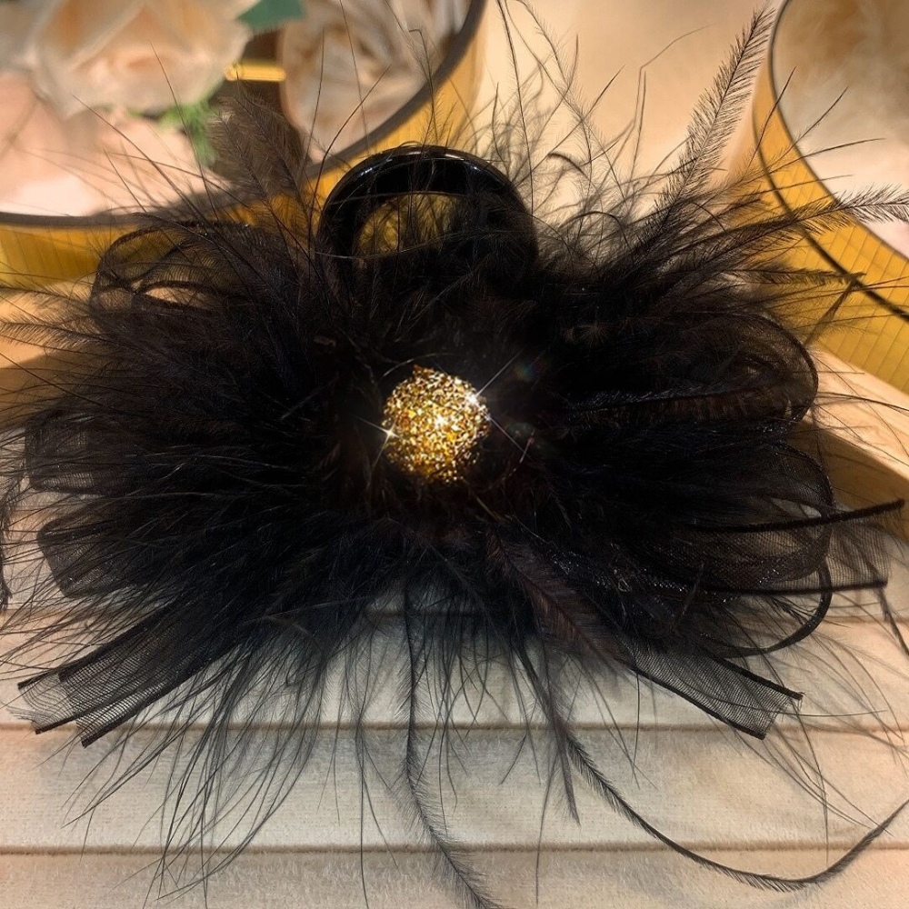 Black Feather Bow Hair Claw