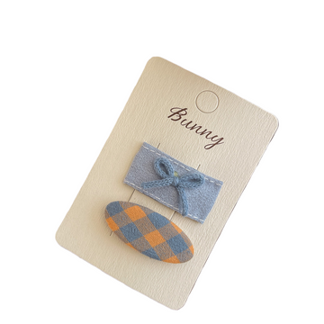 Blue Bow Orange Plaid Oval Hair Clip
