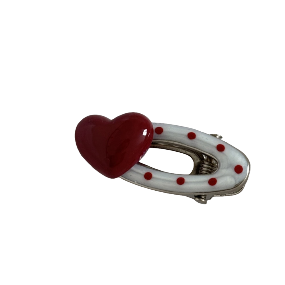 Red Polka Pearl Hair Clip – French Side & Bangs Barrette