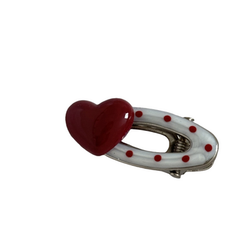 Red Polka Pearl Hair Clip – French Side & Bangs Barrette