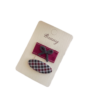 Gray Bow Red Plaid Oval Hair Clip