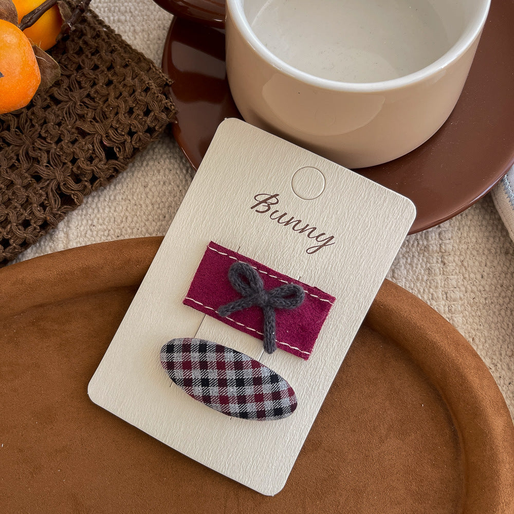 Gray Bow Red Plaid Oval Hair Clip