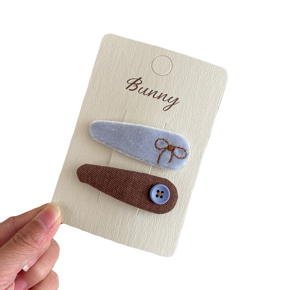 Blue Coffee Button Teardrop Hair Clip