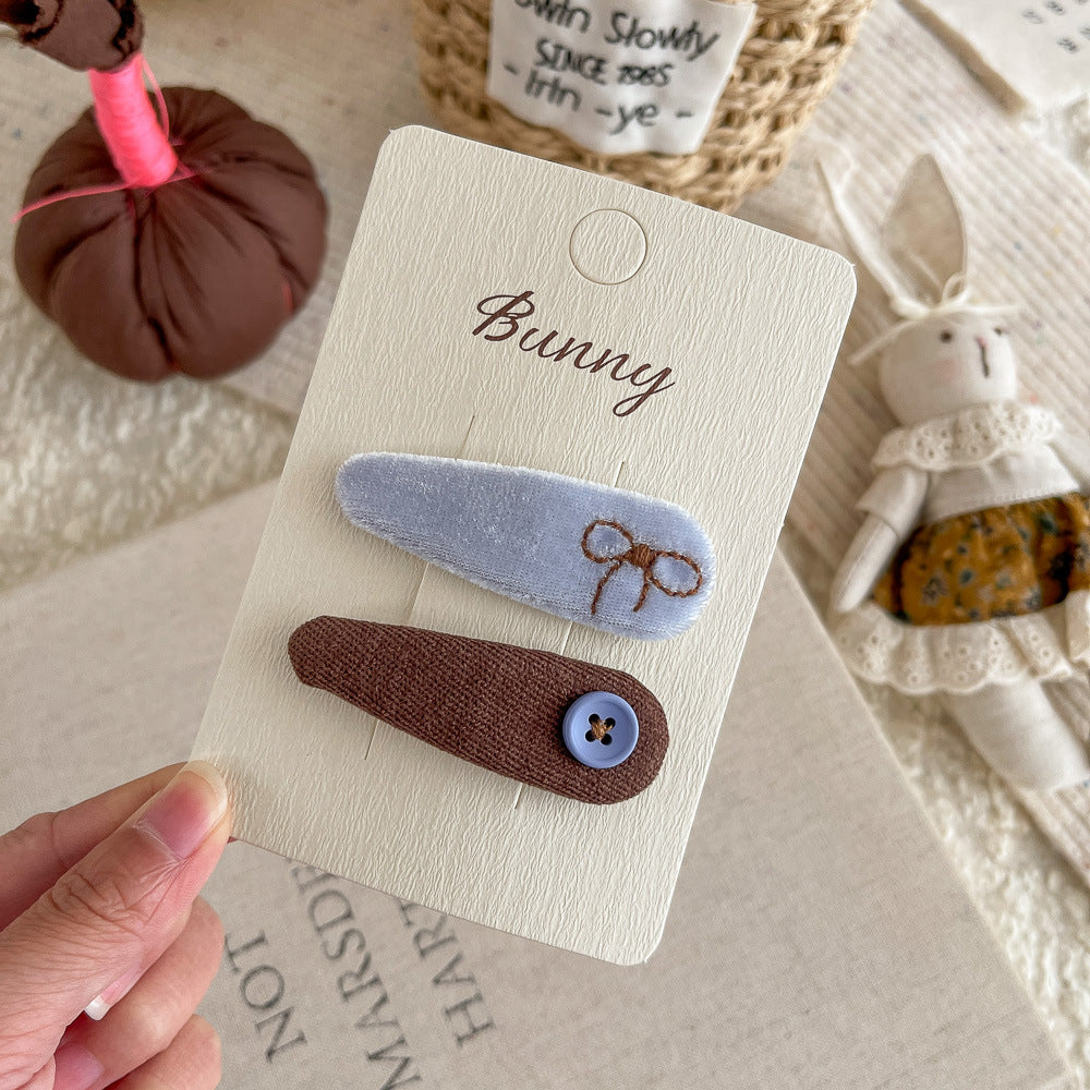 Blue Coffee Button Teardrop Hair Clip