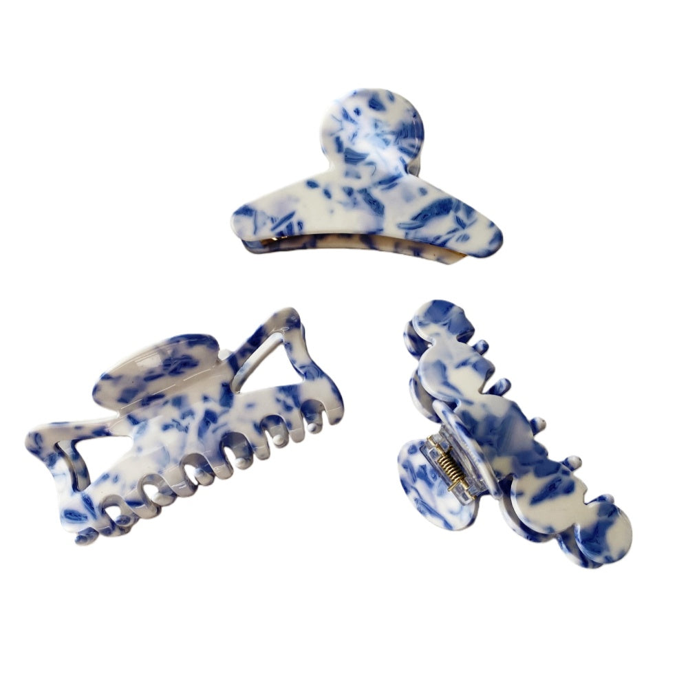 Artistic Blue Porcelain Print Claw Clip